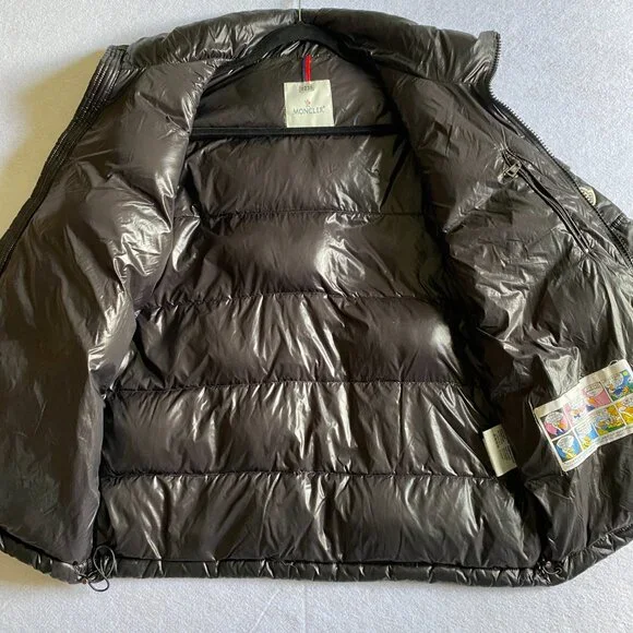 Moncler Maya Puffer Jacket Men's 5 Black Shiny Glossy Down Coat - Picture 10 of 16